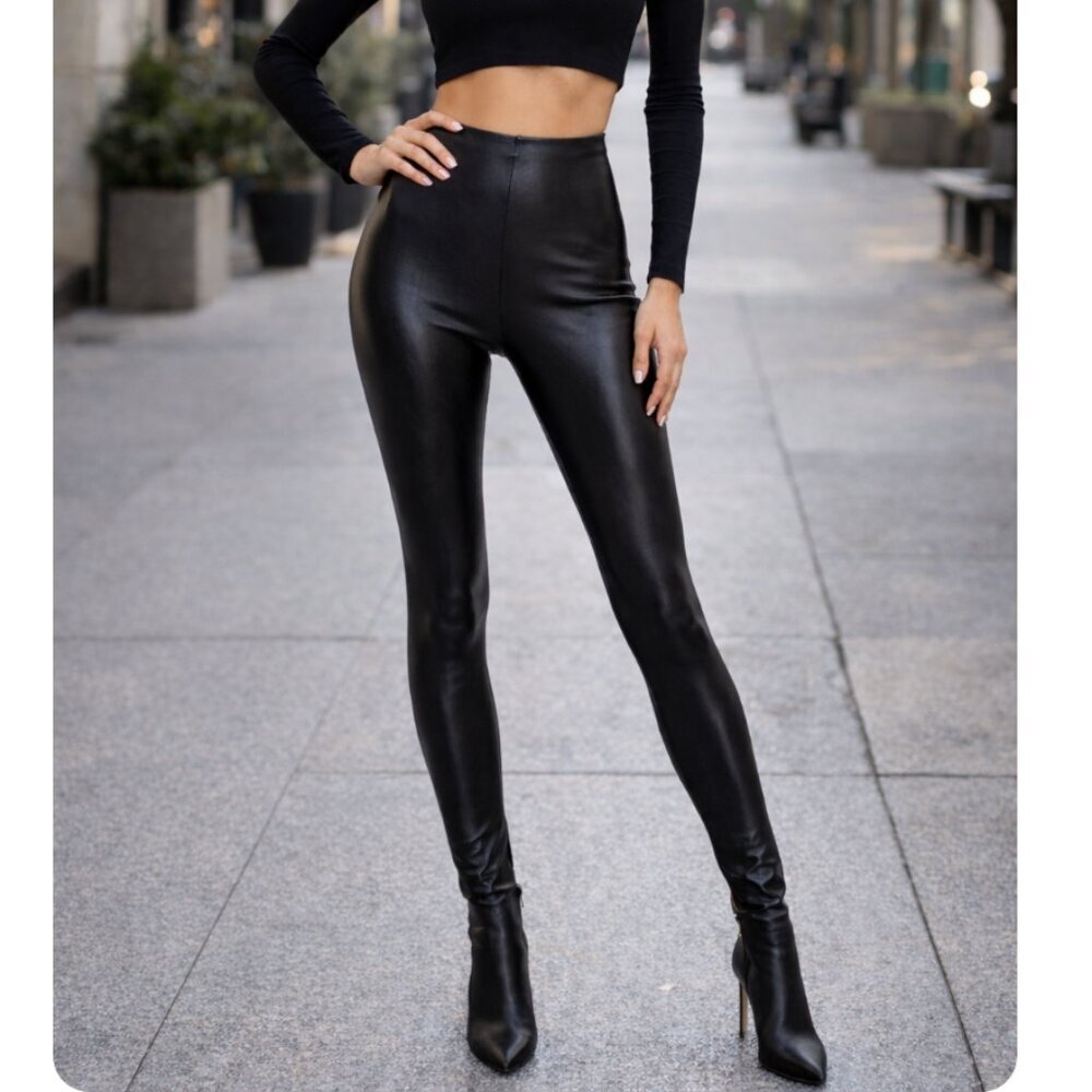 Commando Perfect Control High Rise Faux Leather Leggings Size S Black